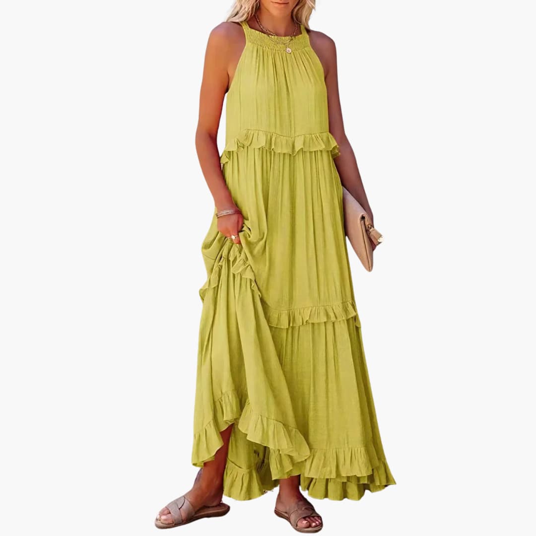 Fidesia – Stufiges Maxikleid mit Rüschen für Damen Gelb