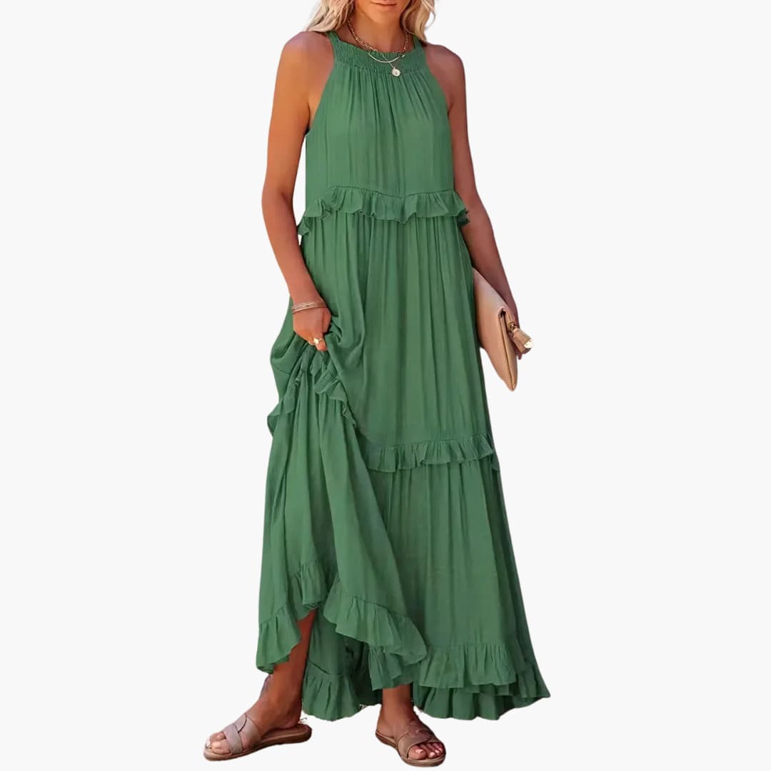 Fidesia – Stufiges Maxikleid mit Rüschen für Damen Grün
