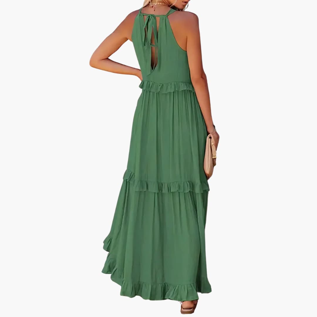 Fidesia – Stufiges Maxikleid mit Rüschen für Damen Grün