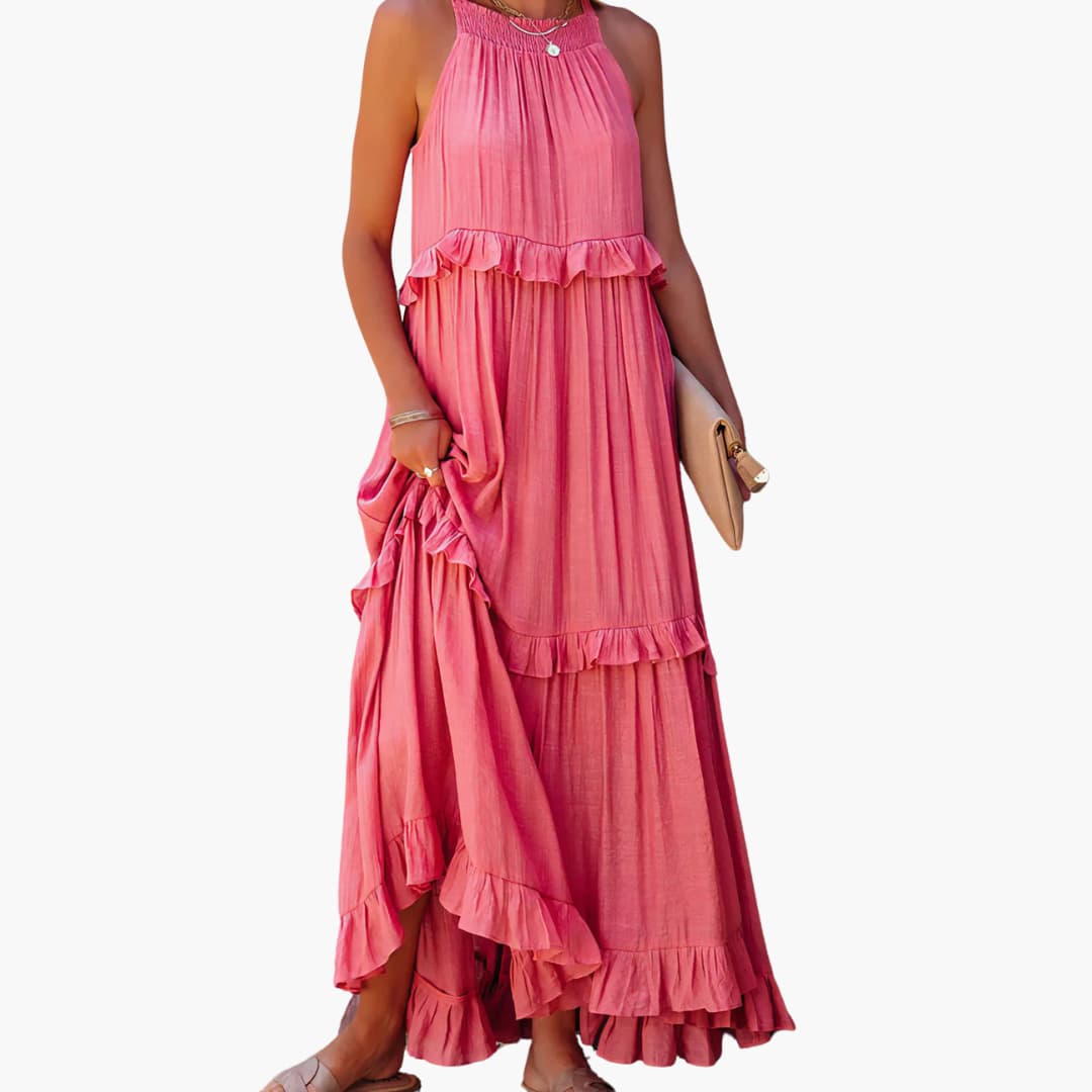 Fidesia – Stufiges Maxikleid mit Rüschen für Damen Rosa