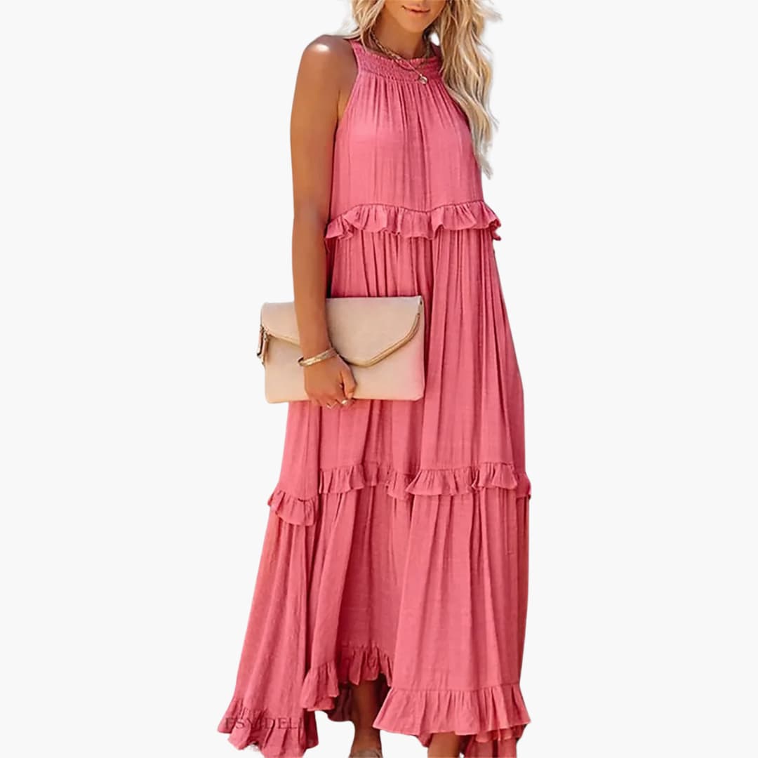 Fidesia – Stufiges Maxikleid mit Rüschen für Damen Rosa