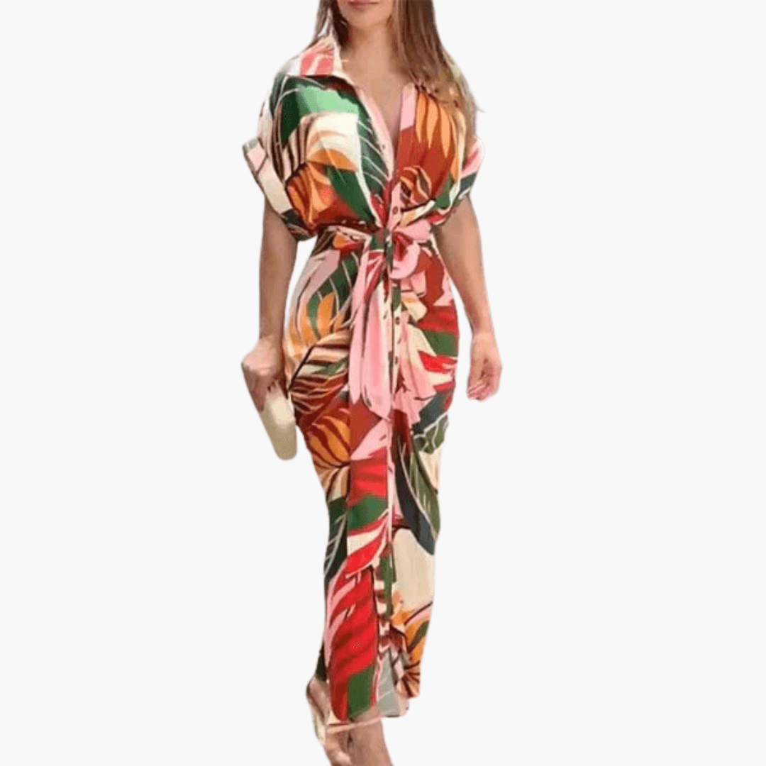Filomena – Hemdblusenkleid mit Gürtel & Blumenmuster Mehrfarbig