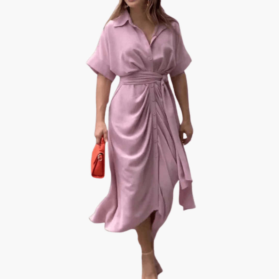 Filomena – Hemdblusenkleid mit Gürtel & Blumenmuster Rosa
