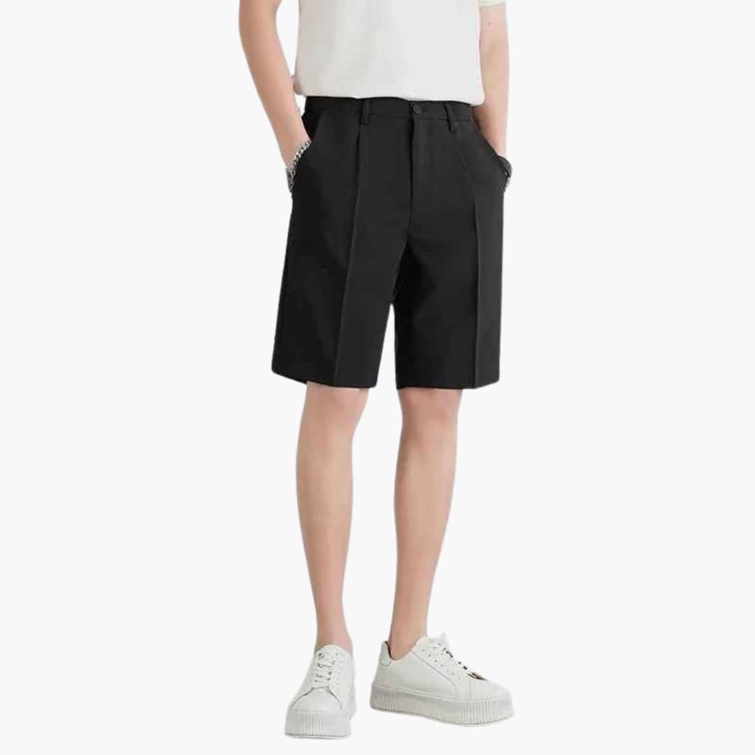 Franziskus - Herren Sommer Shorts mit Bundfalten Reißverschluss und Slim Fit Schwarz