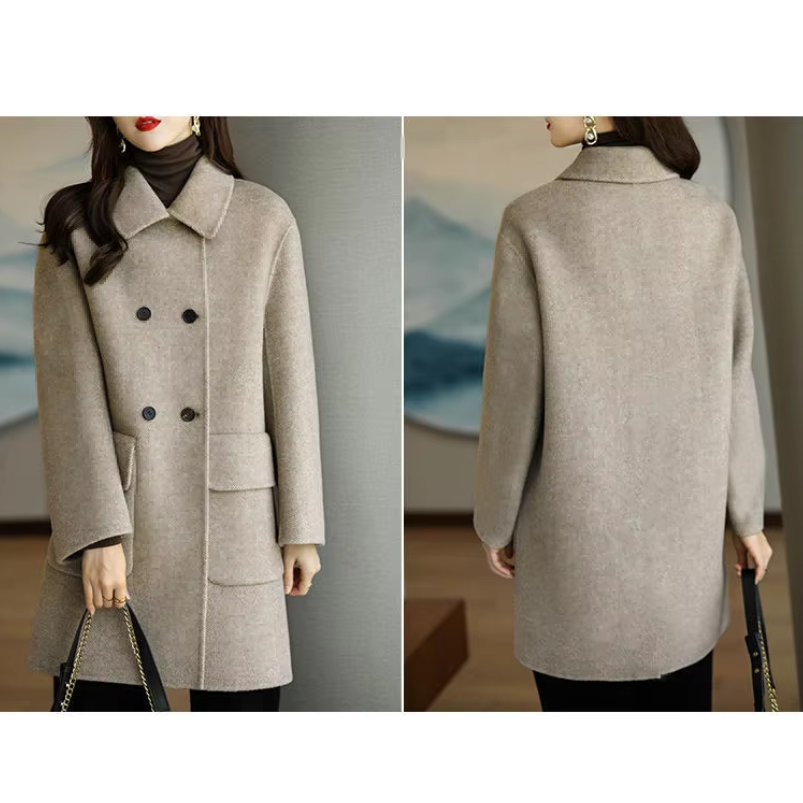 Gina - Eleganter Zweireihiger Damenmantel mit Kragen & Taschen