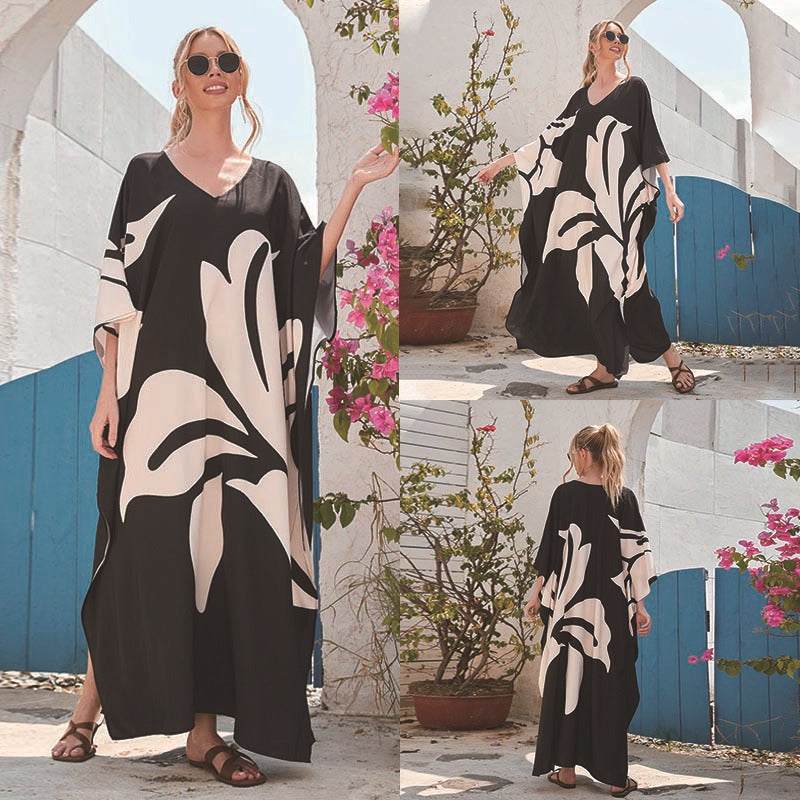 Géraldine- Damen Maxi Kaftan mit floralem Design 1
