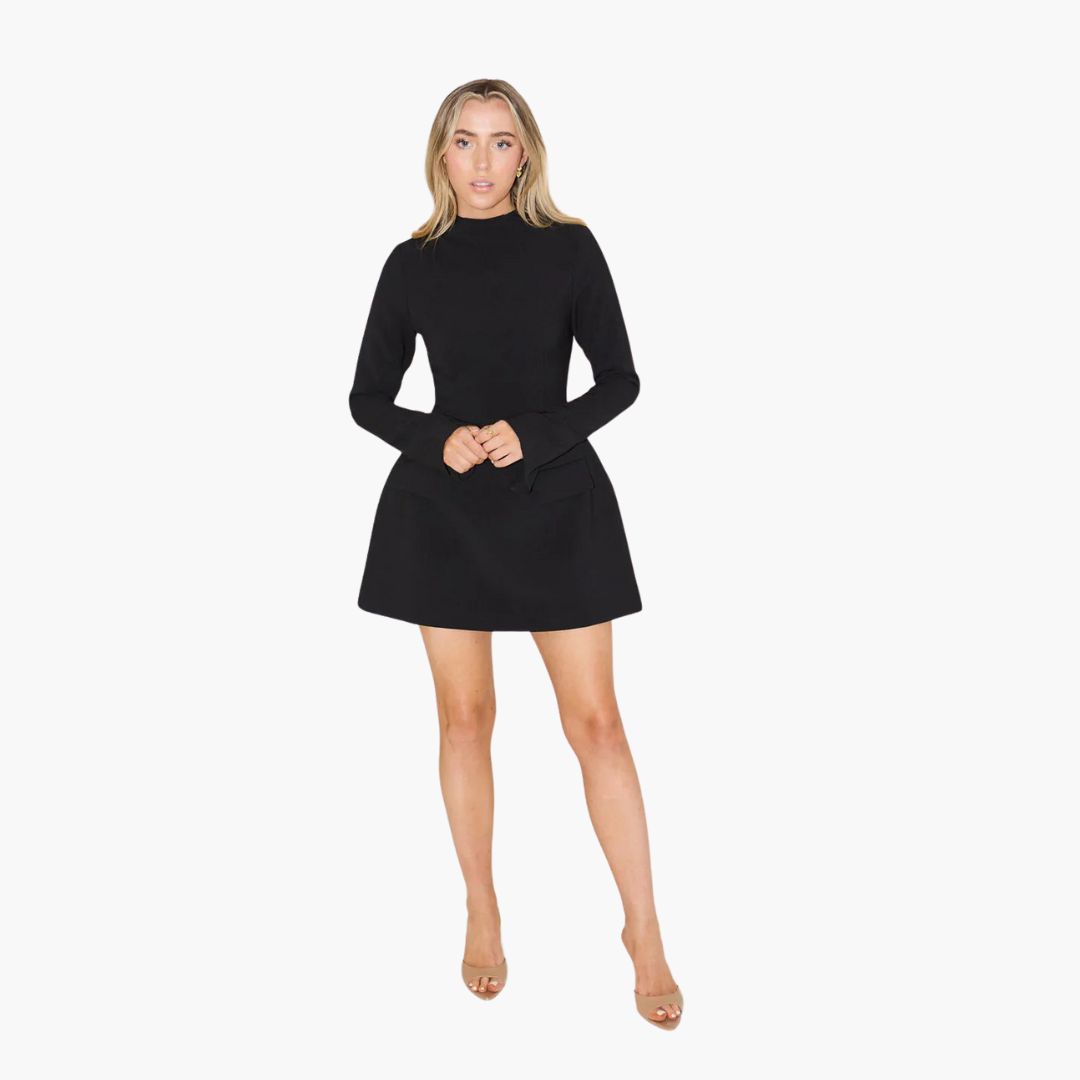 Gaetana - Mini Kleid für Damen mit langen Ärmeln Schwarz