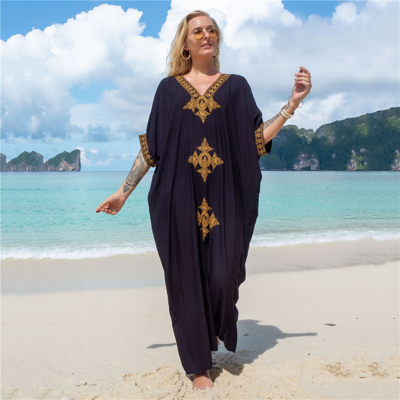 Gisela- Damen Maxi Kaftan mit künstlerischer Bestickung