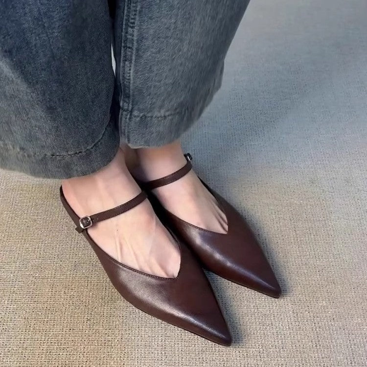 Gretchen- Damen Stilvolle Slingback Spitz Zehen Ballerinas Braun 1-0-cib