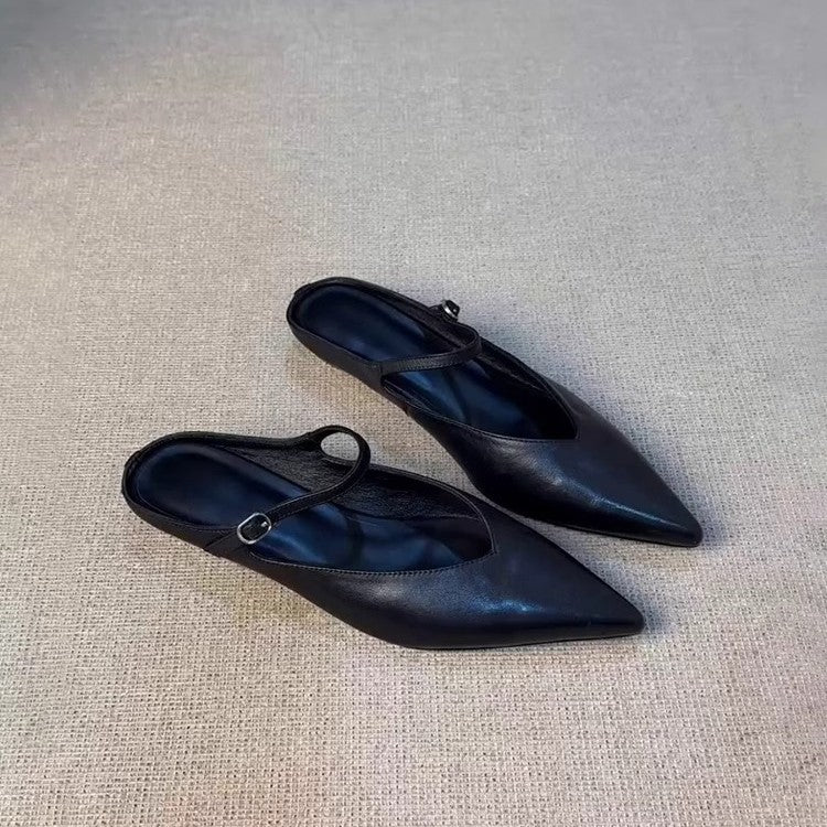 Gretchen- Damen Stilvolle Slingback Spitz Zehen Ballerinas Schwarz 1-0-cib