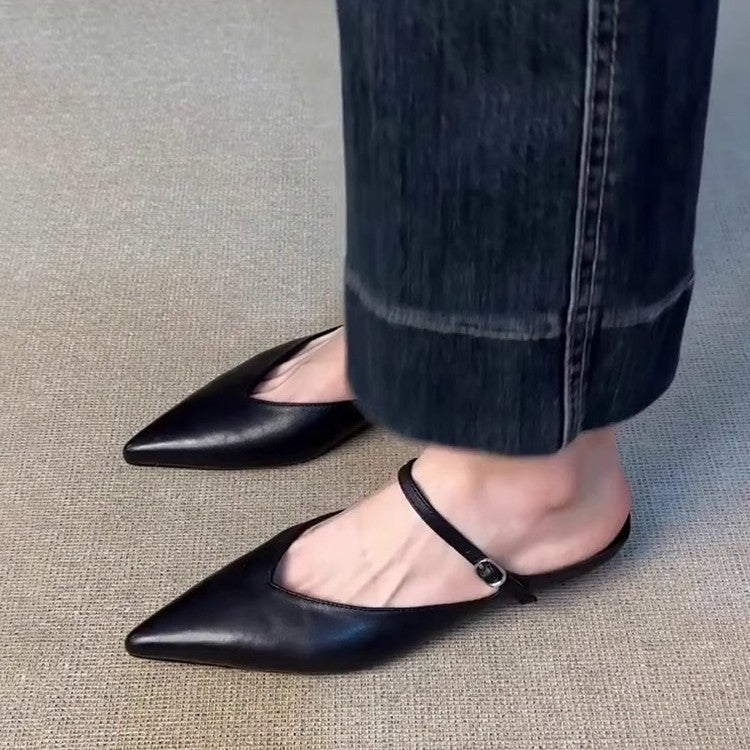 Gretchen- Damen Stilvolle Slingback Spitz Zehen Ballerinas Schwarz 2-0-cib-0-cib