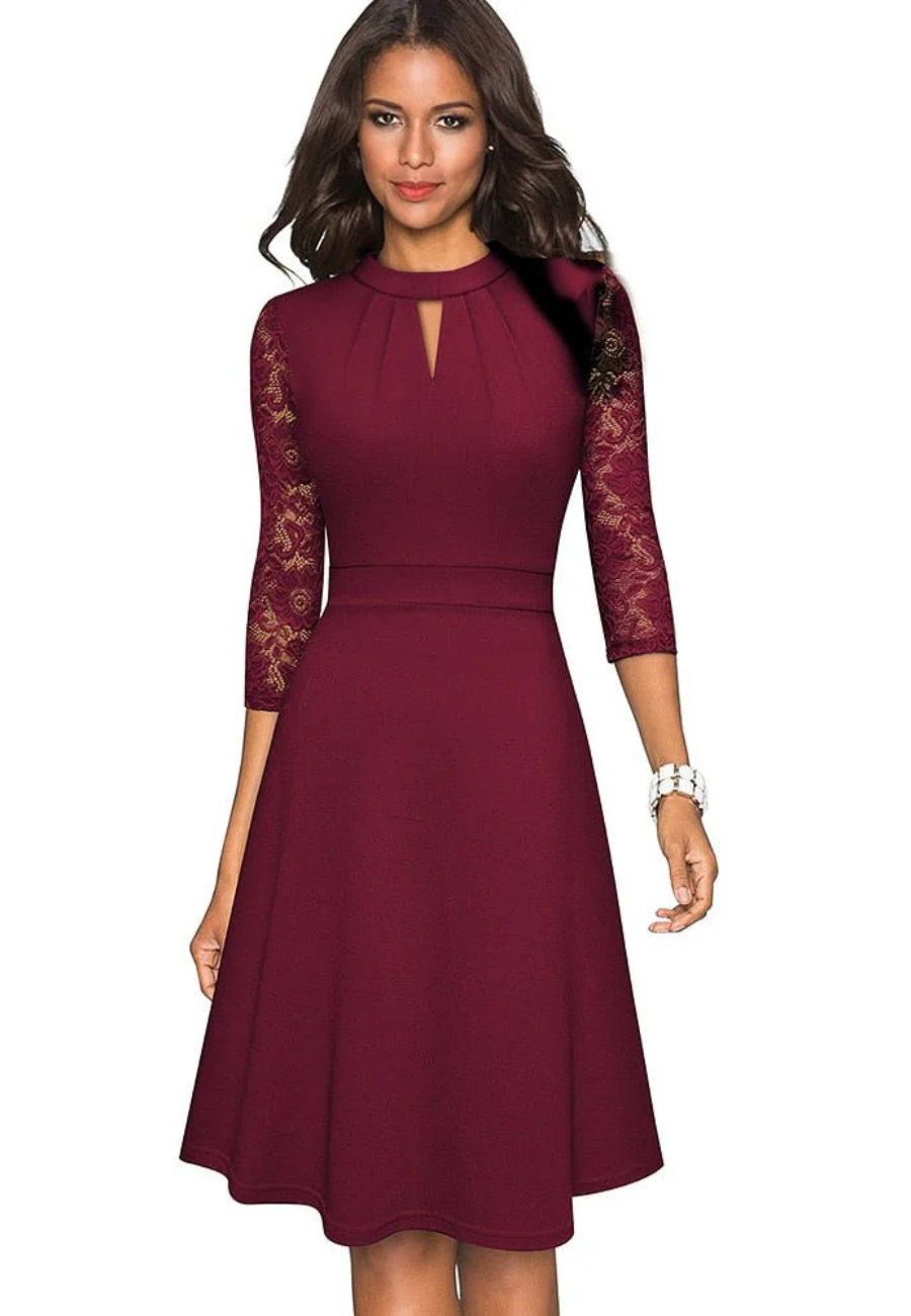 Griselda – Elegantes Partykleid in Midilänge Burgundisch