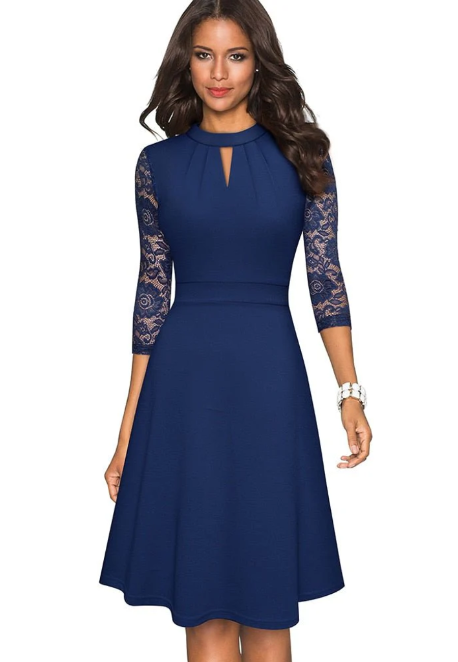 Griselda – Elegantes Partykleid in Midilänge Marineblau