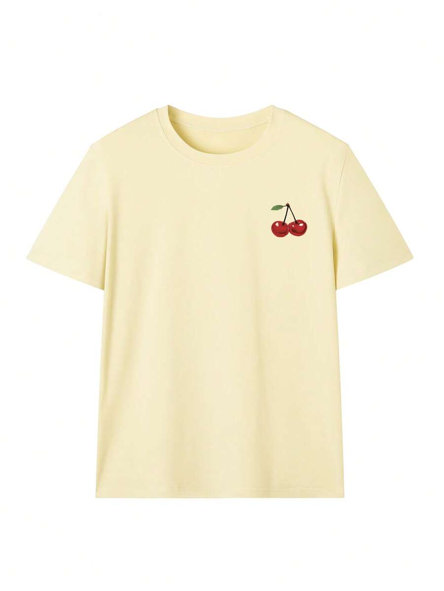 Hanna – Damen T-Shirt Kirschmotiv Locker Urlaub Rundhals Kurzarm 4