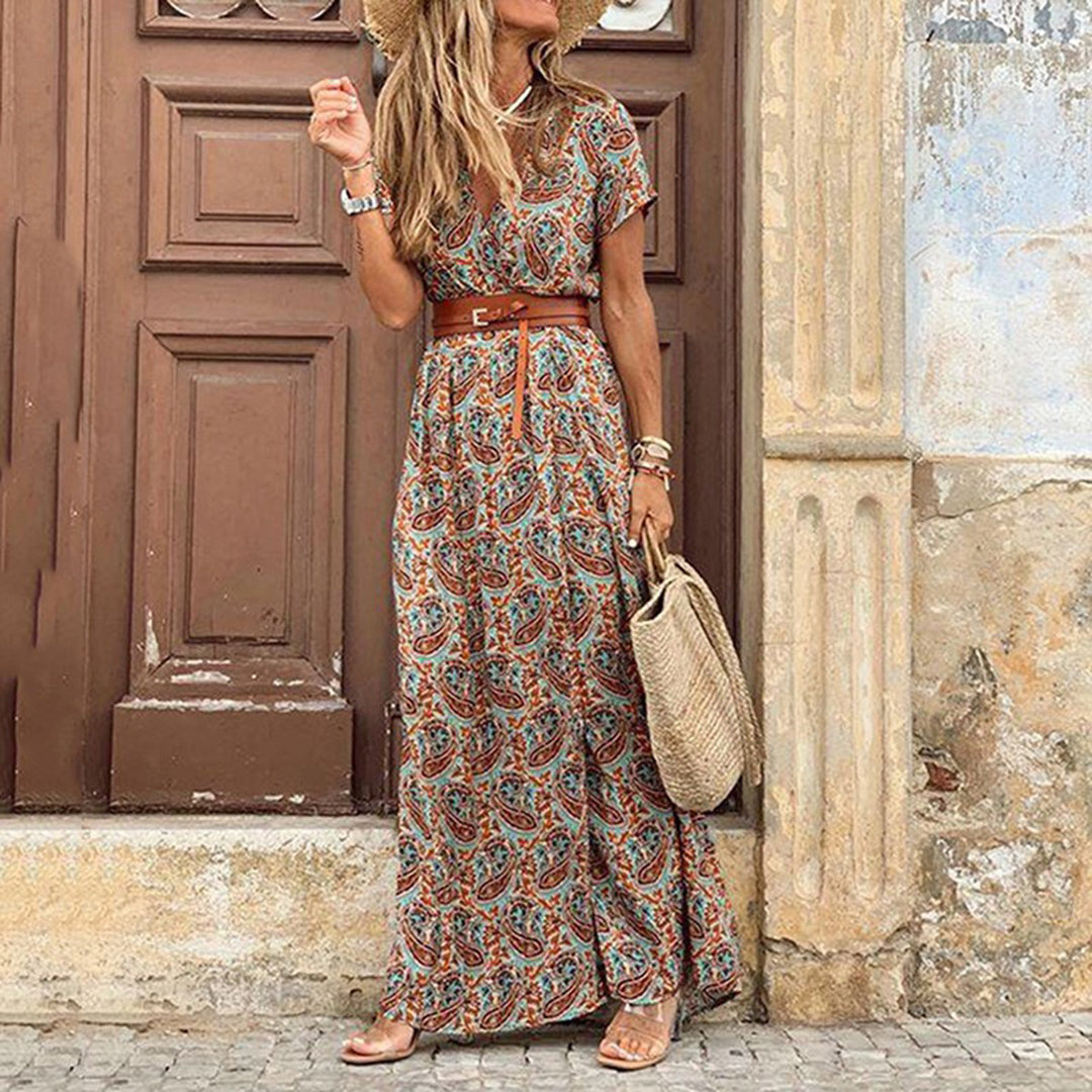 Hazel – Bedrucktes Maxikleid mit Wickelausschnitt Braun