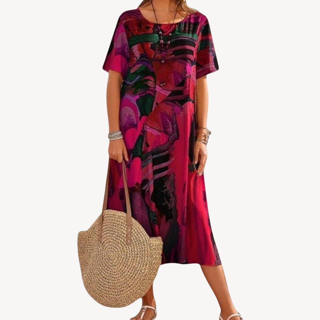 Hedy – Damen Midikleid mit abstraktem Muster Rot