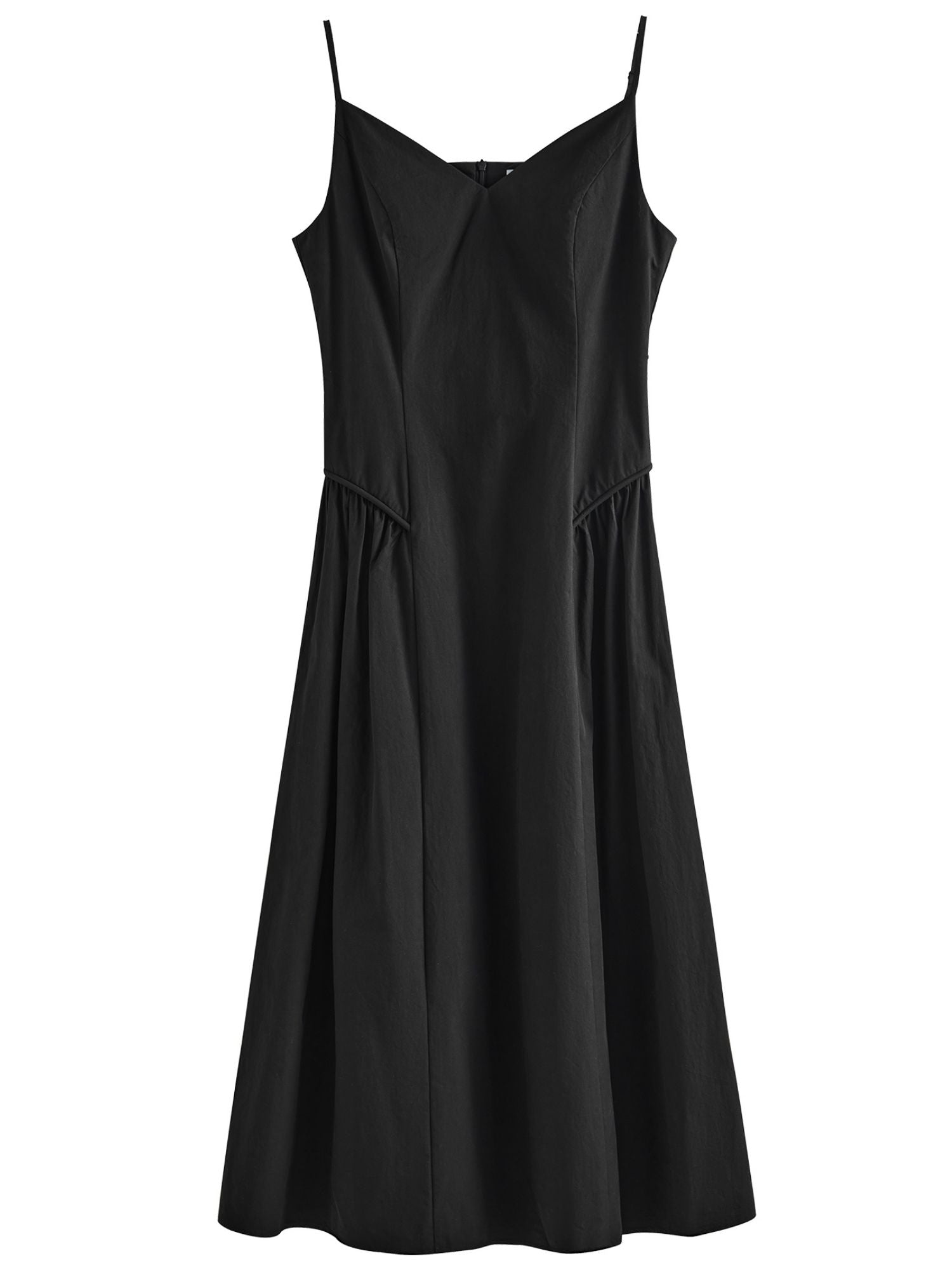 Heidrun - Midikleid mit Spaghettiträgern und V-Ausschnitt Schwarz