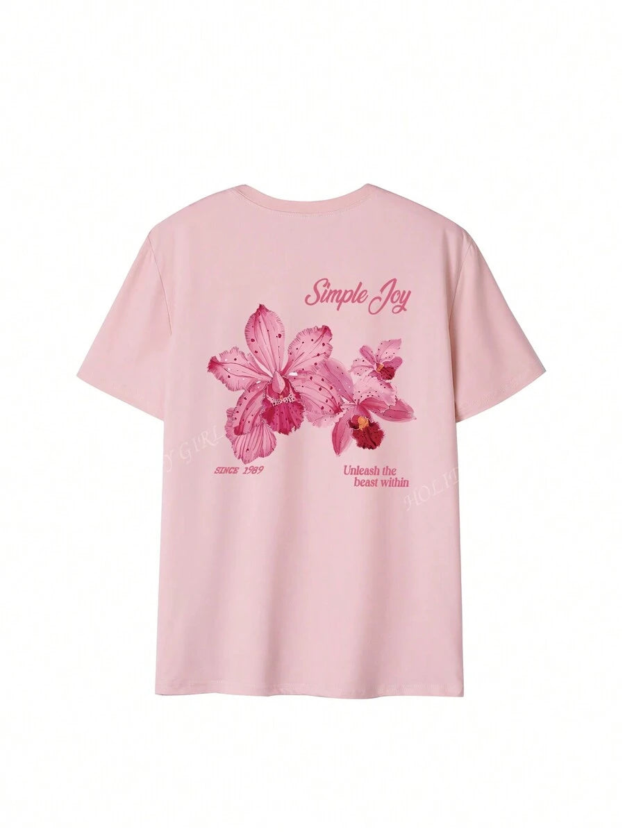 Helene – Sommer T-Shirt Damen Bunt Blumen Buchstaben Rundhals 3