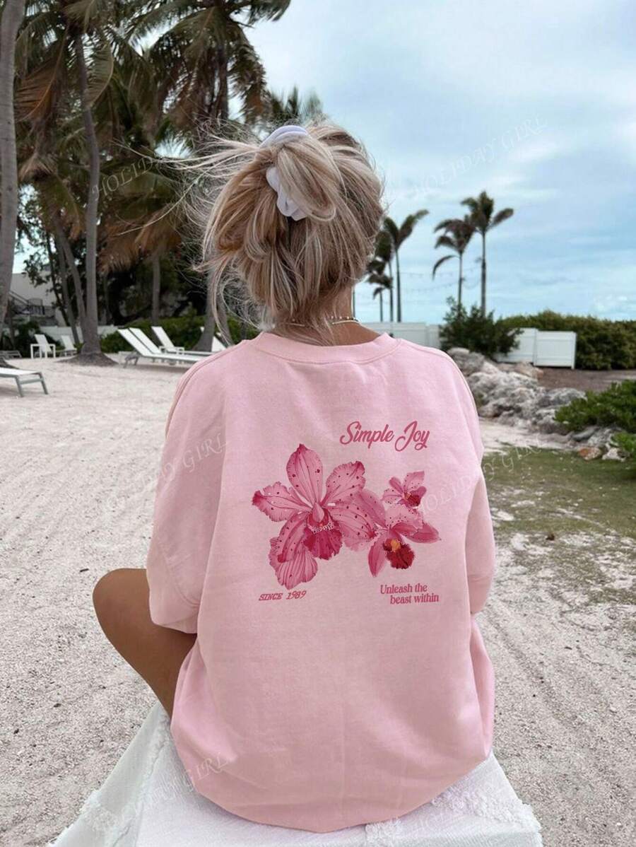Helene – Sommer T-Shirt Damen Bunt Blumen Buchstaben Rundhals 5