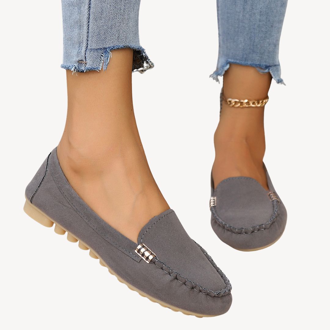 Hildburg – Damen Orthopädische Slip-On Schuhe aus Leder Grau