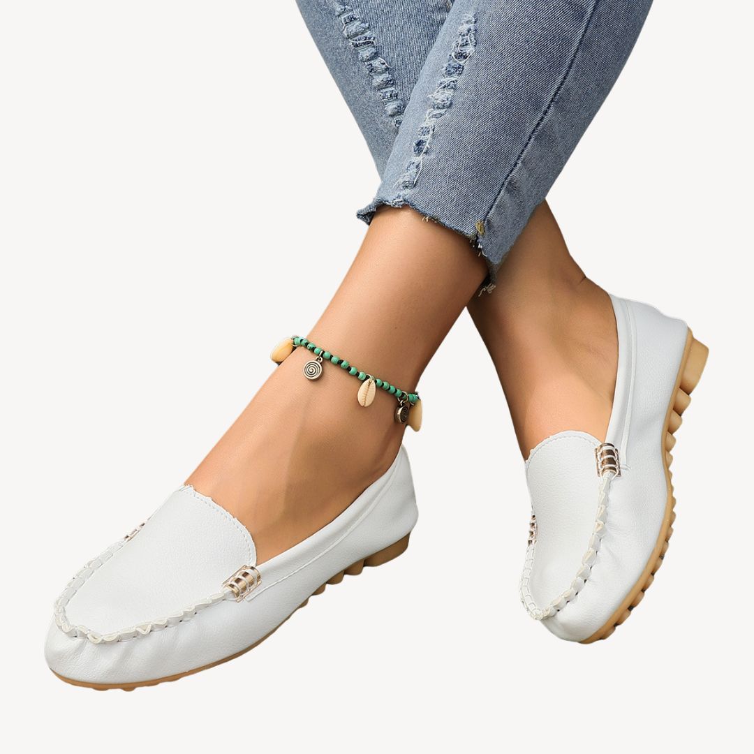Hildburg – Damen Orthopädische Slip-On Schuhe aus Leder WeiB