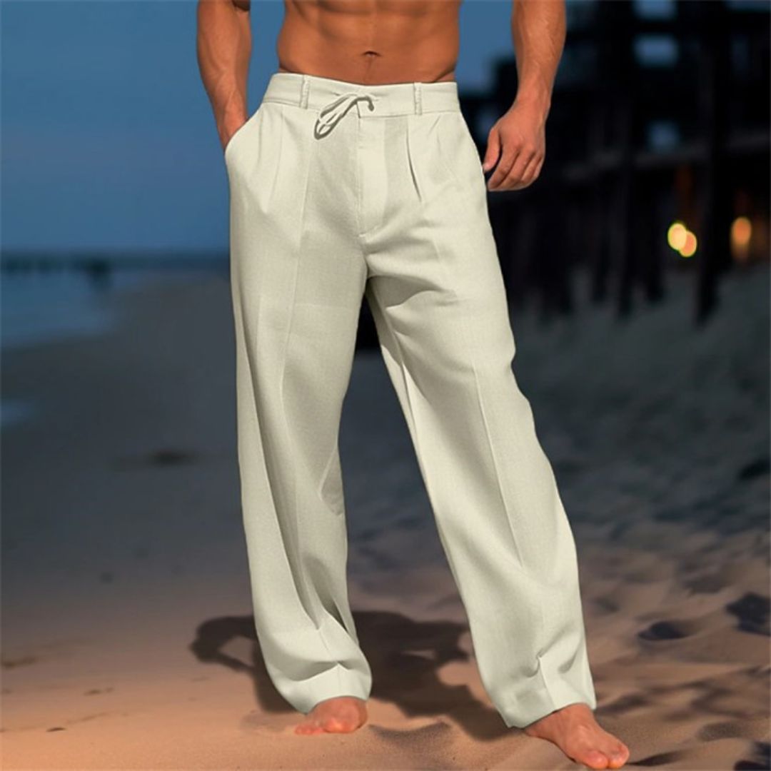 Hildwin – Herren Leinen-Strandhose mit Kordelzug Beige