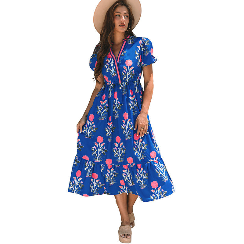 Hoffnung – Florales gestuftes Midikleid Blau 3-0-cib-0-cib