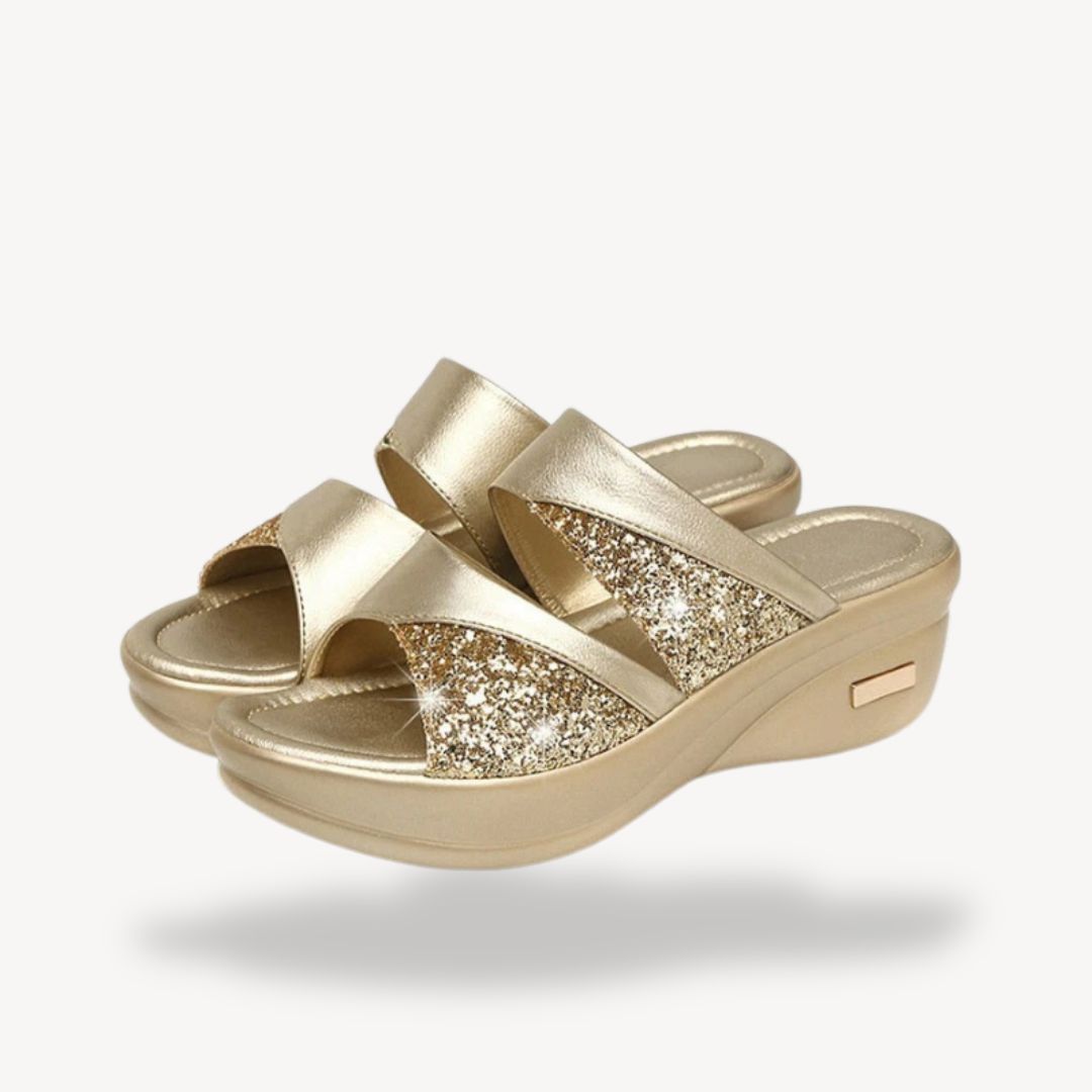 Ilva – Orthopädische Damen-Keilsandalen mit Komfortsohle Gold