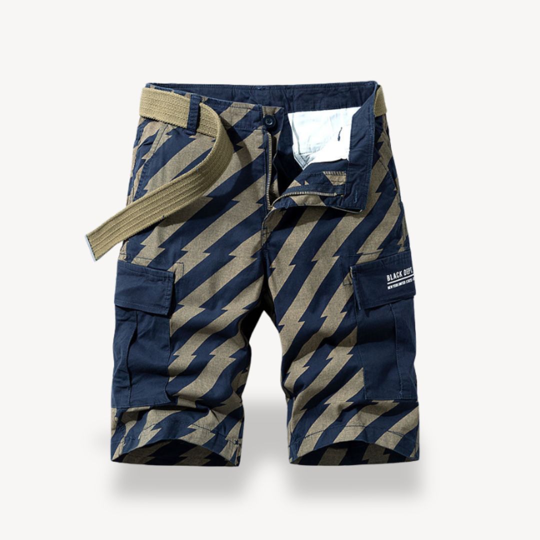 Irenäus – Herren Cargoshorts im Camo-Design mit Gürtel Blau