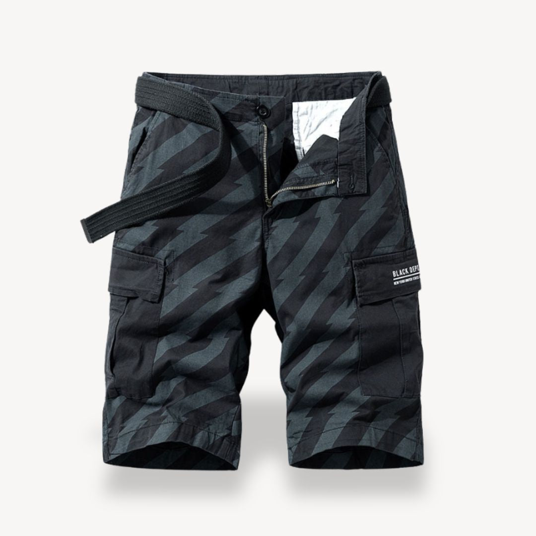 Irenäus – Herren Cargoshorts im Camo-Design mit Gürtel Grau