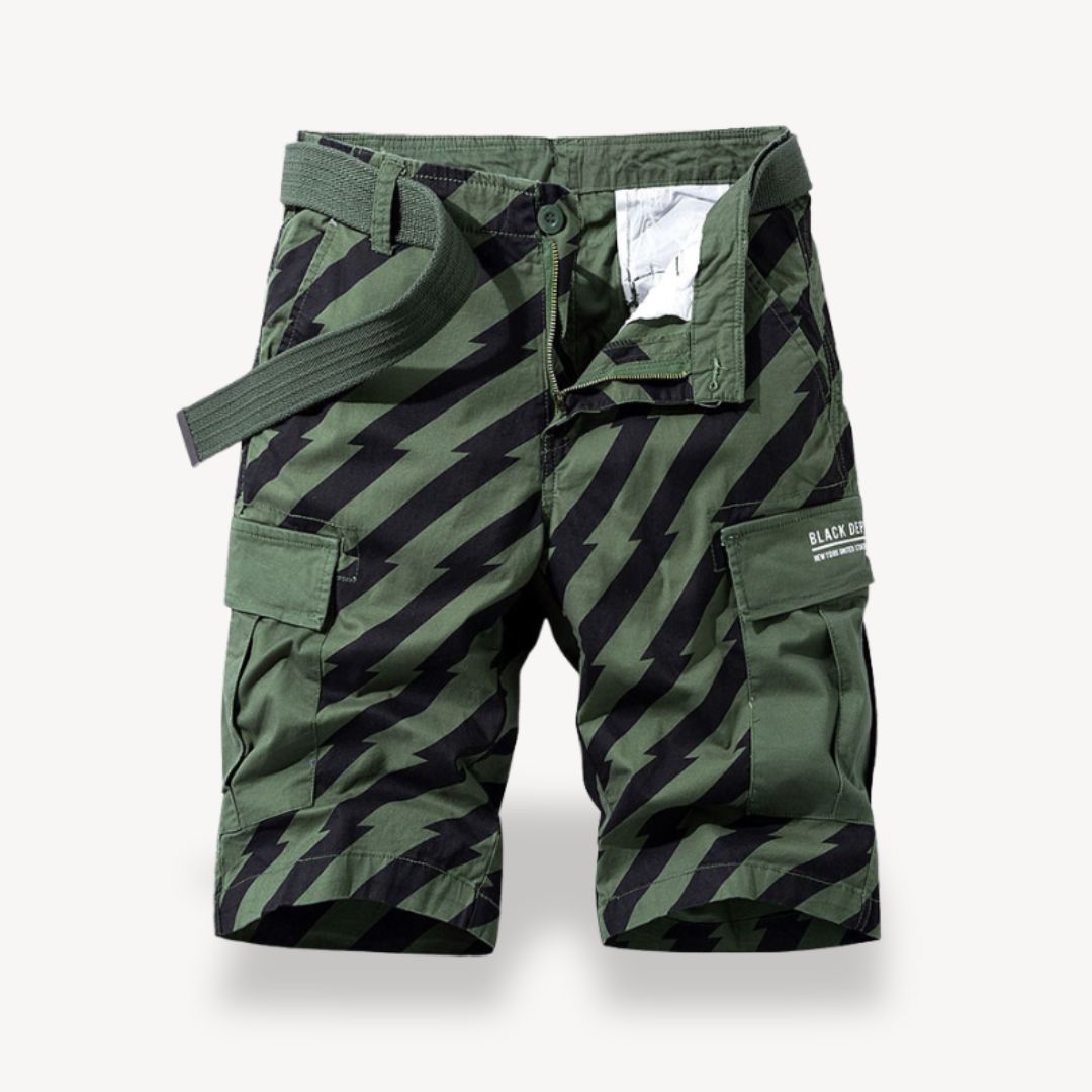Irenäus – Herren Cargoshorts im Camo-Design mit Gürtel Grun