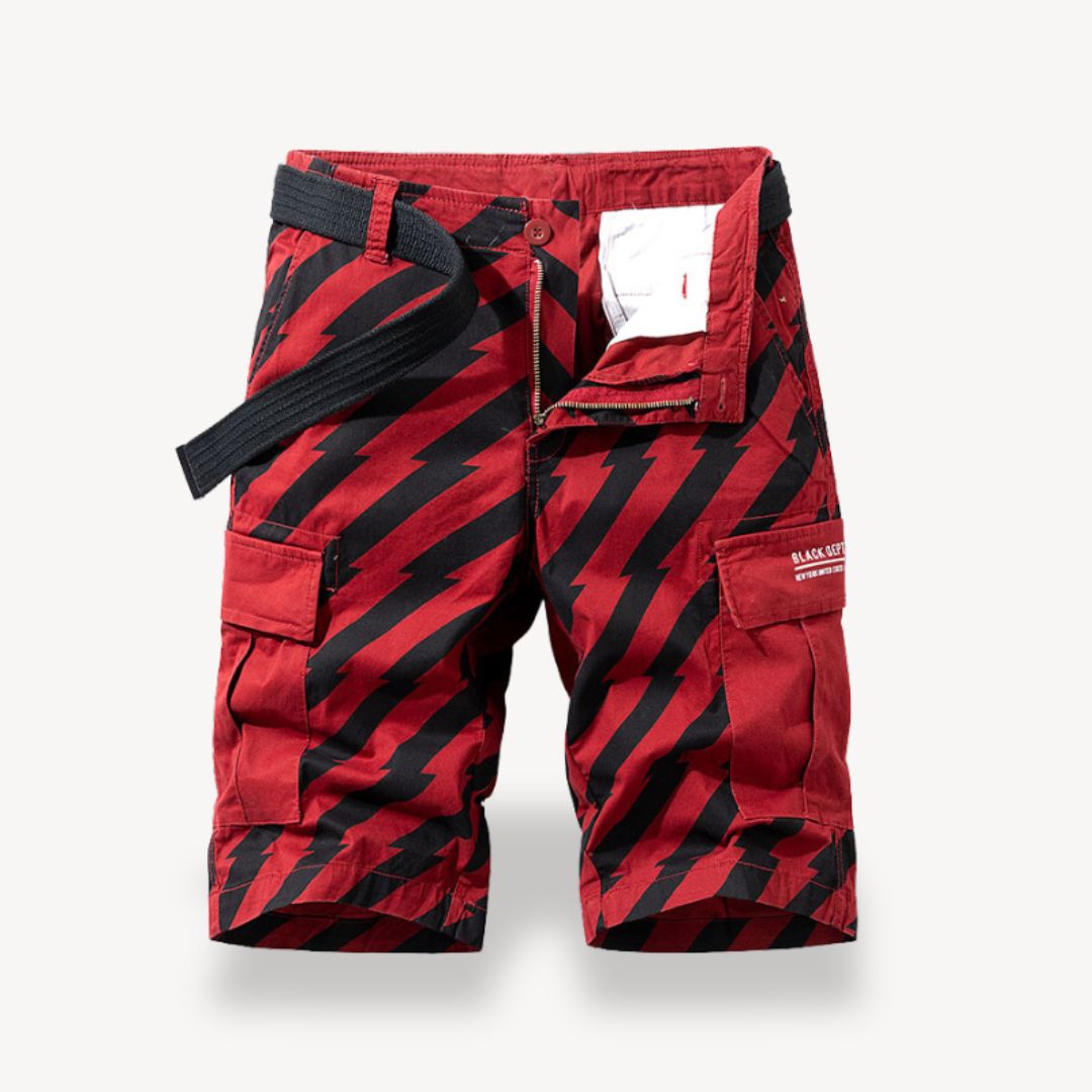 Irenäus – Herren Cargoshorts im Camo-Design mit Gürtel Rot