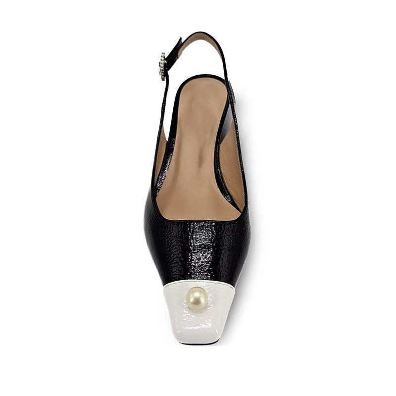 Isidora- Femme Slingback Kitten Heel Pumps mit Perlenakzenten Schwarz und Weiß 2-0-cib-0-cib