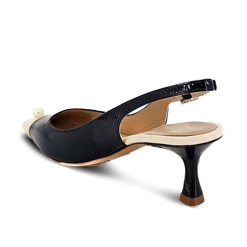 Isidora- Femme Slingback Kitten Heel Pumps mit Perlenakzenten Schwarz und Weiß 4-0-cib-0-cib-0-cib-0-cib