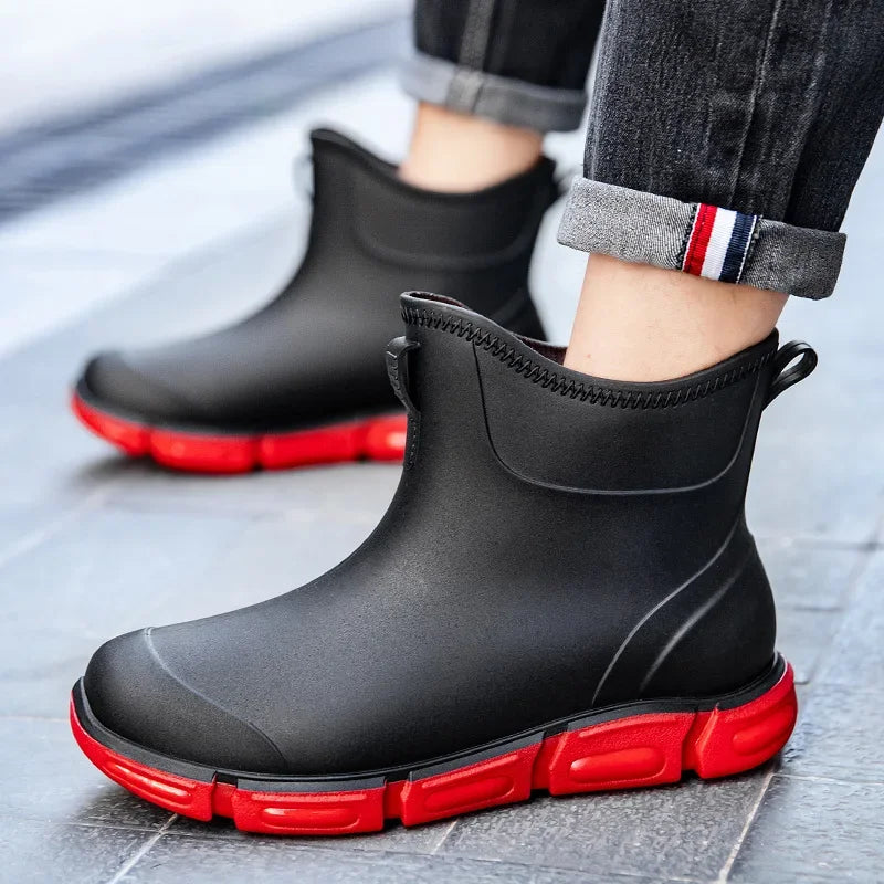 Jasper - Herren Wasserdichte Hohe PVC Gummistiefel Rutschfest Schwarz und Rot