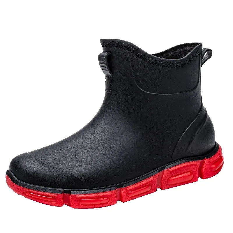 Jasper - Herren Wasserdichte Hohe PVC Gummistiefel Rutschfest Schwarz und Rot