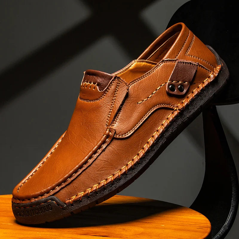 Jemy - Herren Premium Leder Loafers Gelb Braun