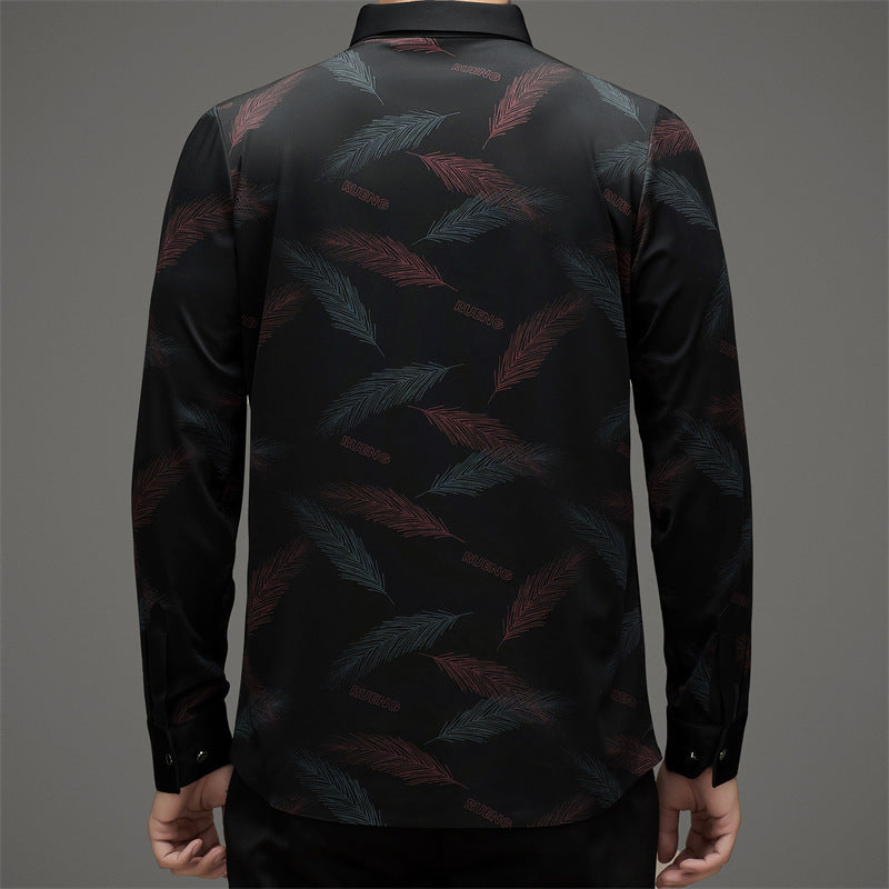 Jeremia – Herren Langarmshirt mit stilvollem Federprint Rote Federn 3