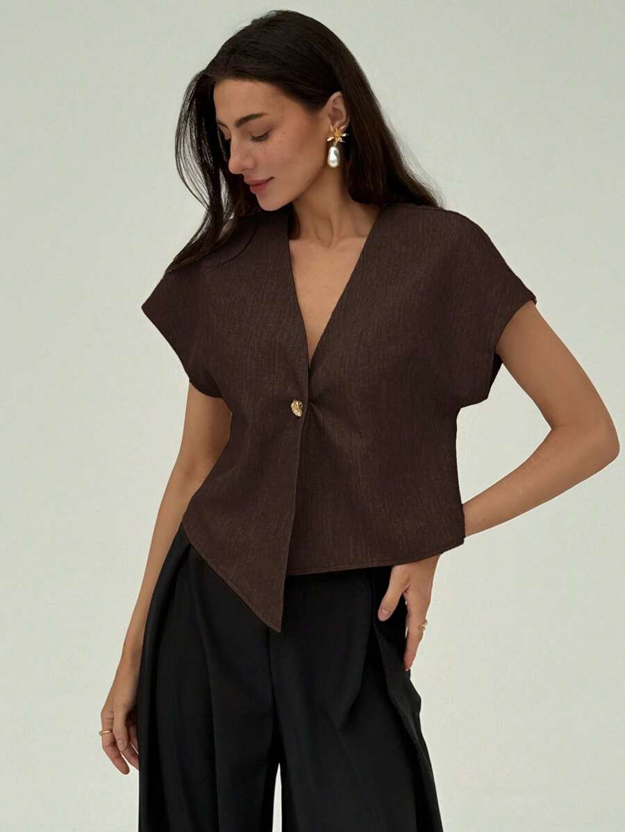 Johanna – Damen Bluse Kurzarm Asymmetrisch Knopfleiste Sommerlook 2