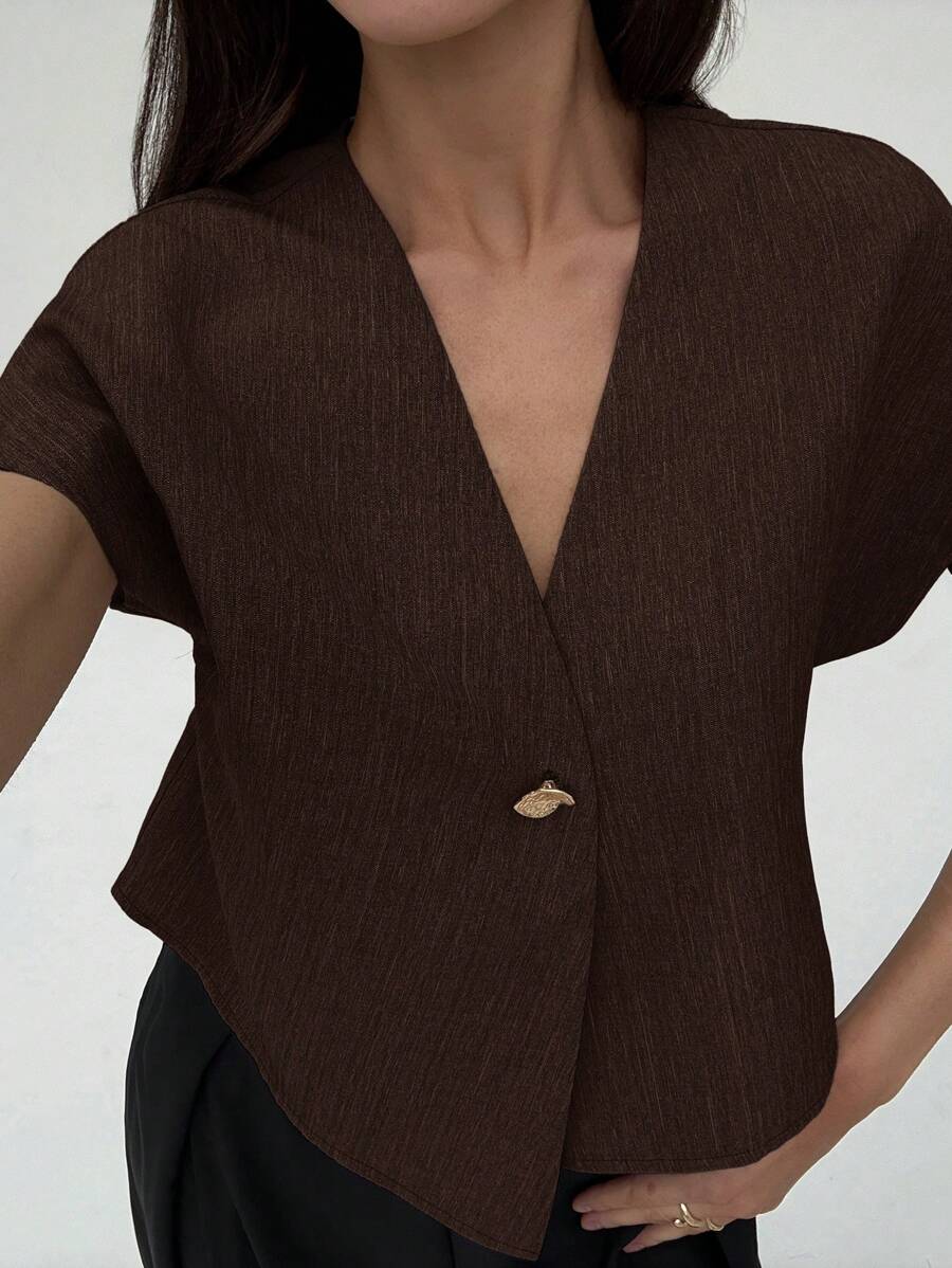 Johanna – Damen Bluse Kurzarm Asymmetrisch Knopfleiste Sommerlook 3