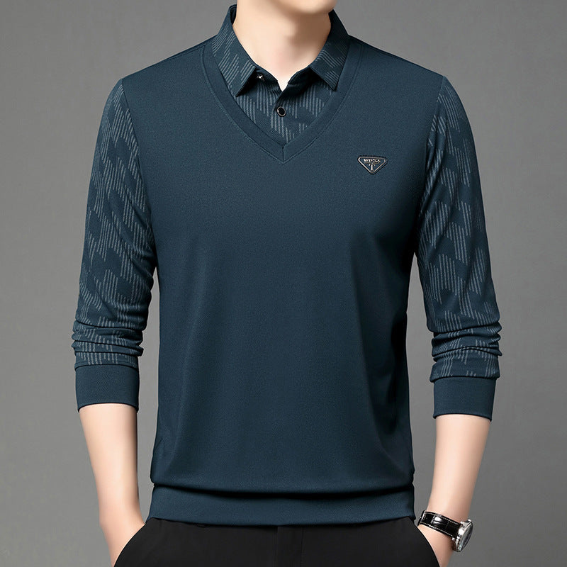 Joris – Herren Langarmshirt mit Polokragen & Layer-Optik Marineblau