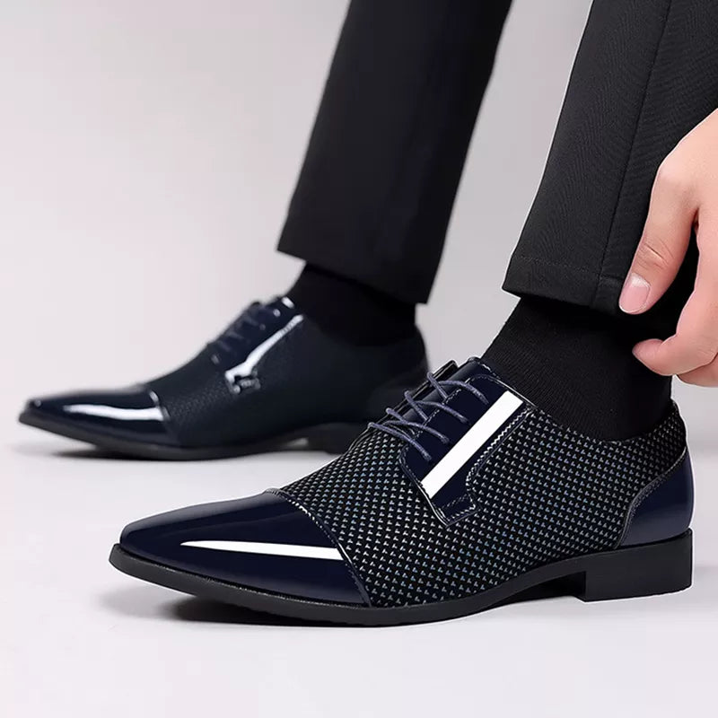 Karolus - Elegante Strass Leder Schuhe für Herren Blau