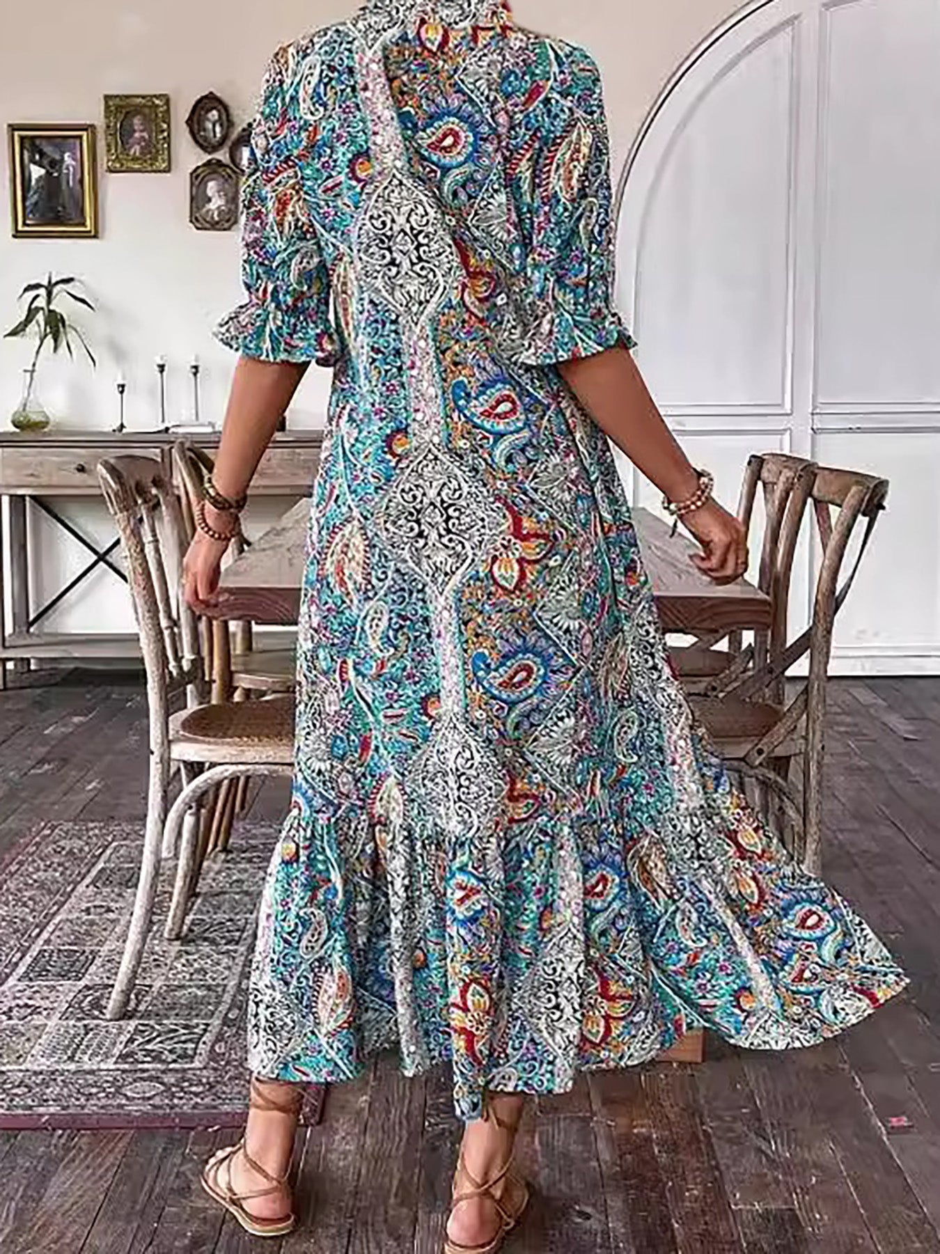 Katja- Bedrucktes Boho Midikleid Blau 2