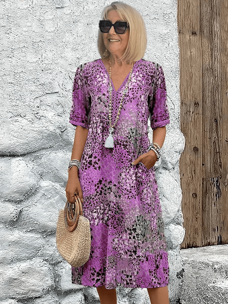 Katrine- Bedrucktes Boho Midikleid Lila