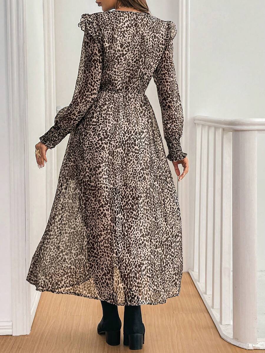 Ksenia – Damen Langkleid Leopardenmuster Frühling Und Herbst 2