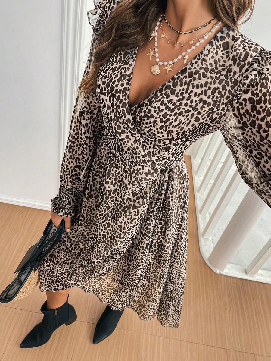 Ksenia – Damen Langkleid Leopardenmuster Frühling Und Herbst 3
