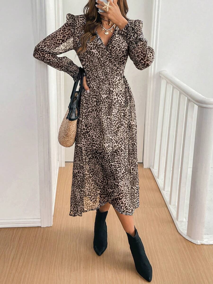 Ksenia – Damen Langkleid Leopardenmuster Frühling Und Herbst 4