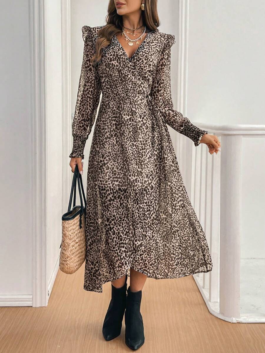 Ksenia – Damen Langkleid Leopardenmuster Frühling Und Herbst 5