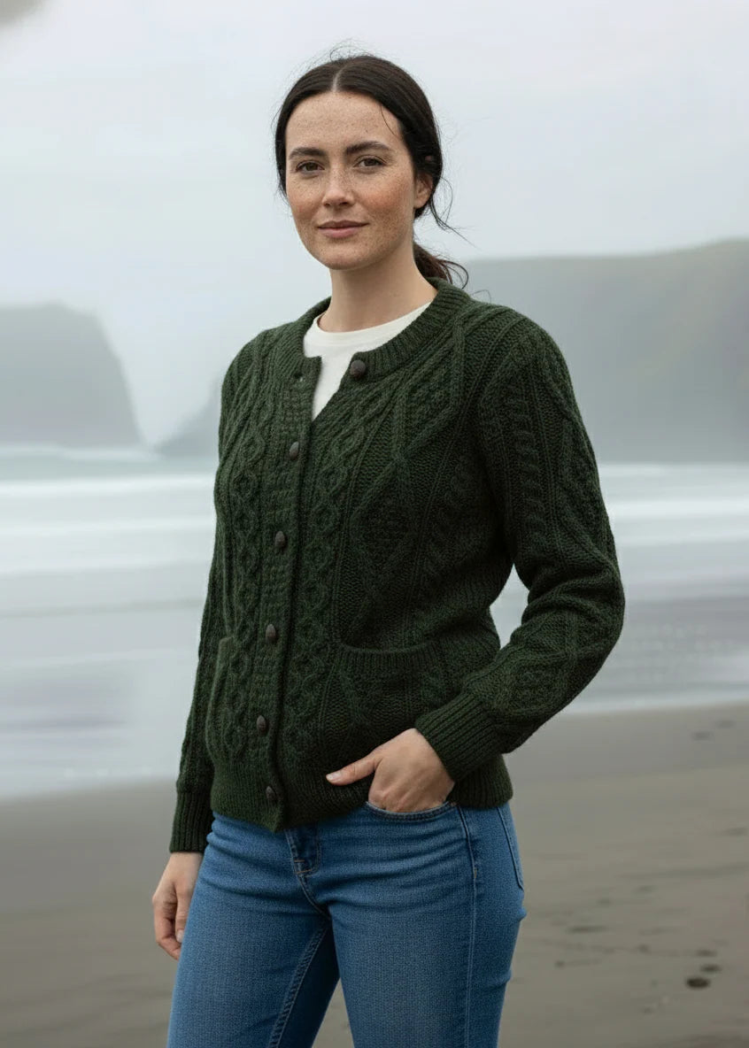 Christa - Damen Aran Strick-Cardigan Komfortabel