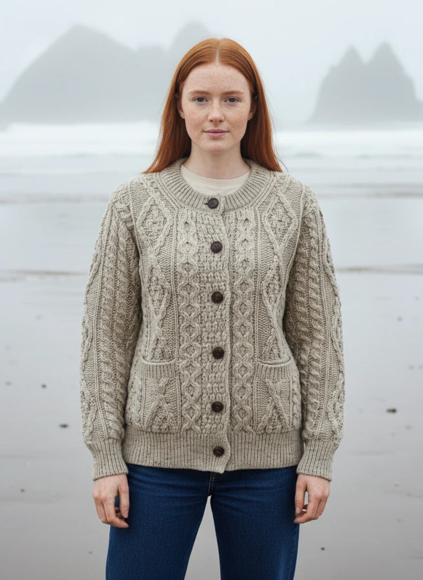Christa - Damen Aran Strick-Cardigan Komfortabel